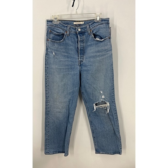 Levi’s rib cage high-rise button front straight leg distressed jeans 31 - Picture 1 of 13